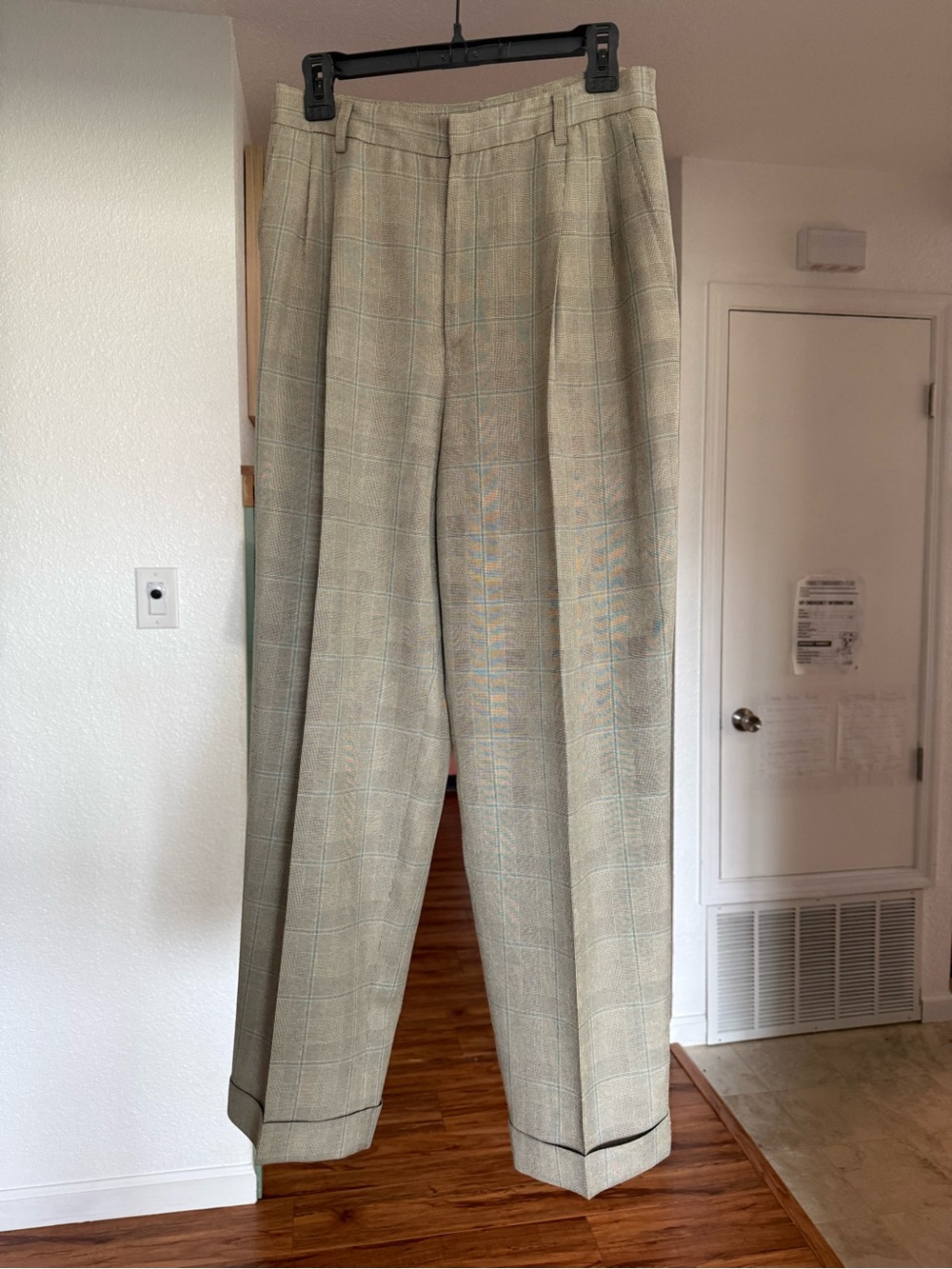 Linda Allard Ellen Tracy Vintage Plaid Straight-leg Pleated Trousers Taupe